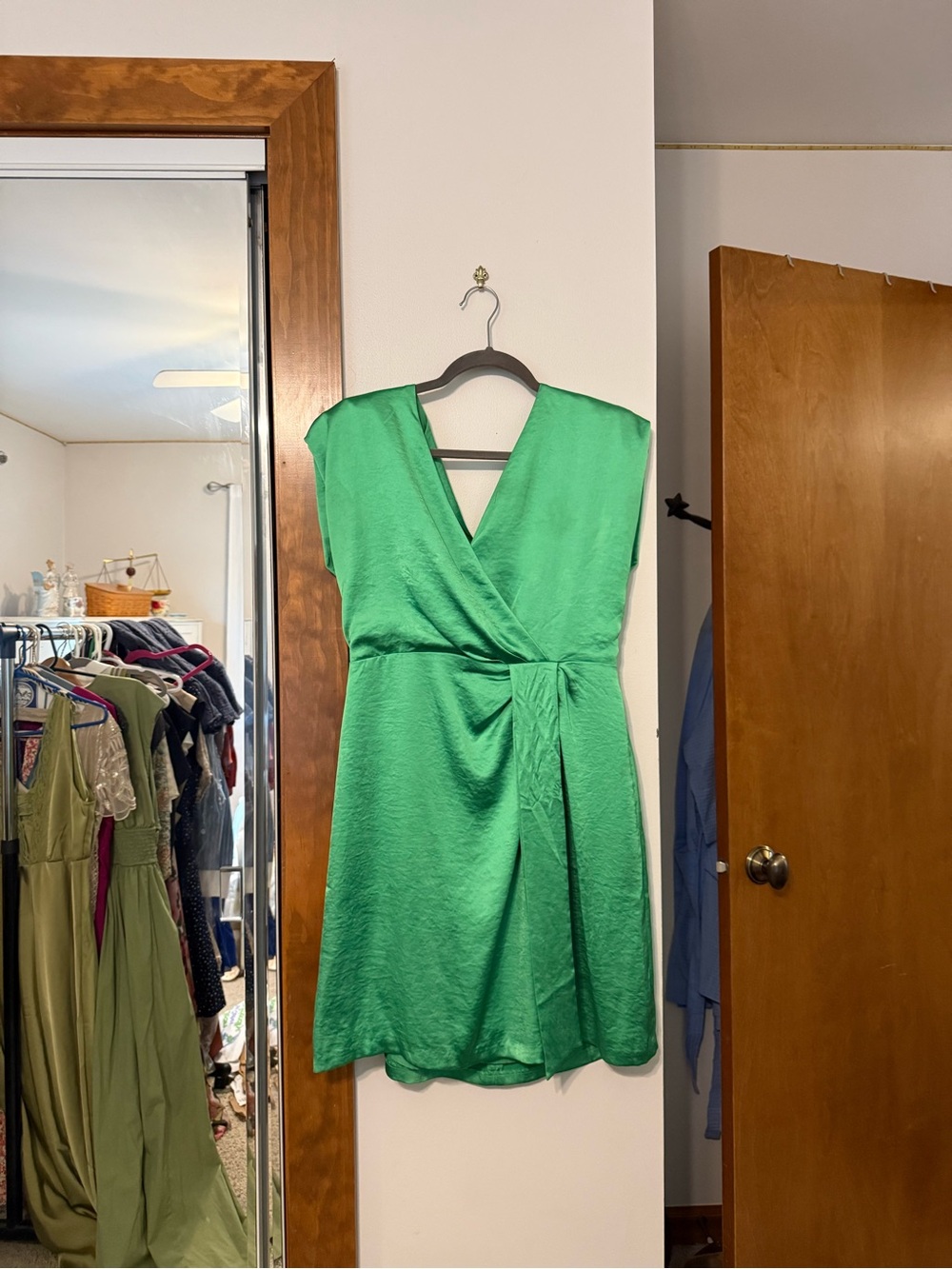 Express Green Wrap-Front Mini Dress
